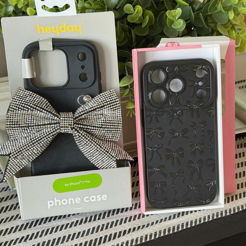 iPhone 17 Pro Cases Heyday Rhinestone Bow & MZELQ Black Bow Pattern NIB